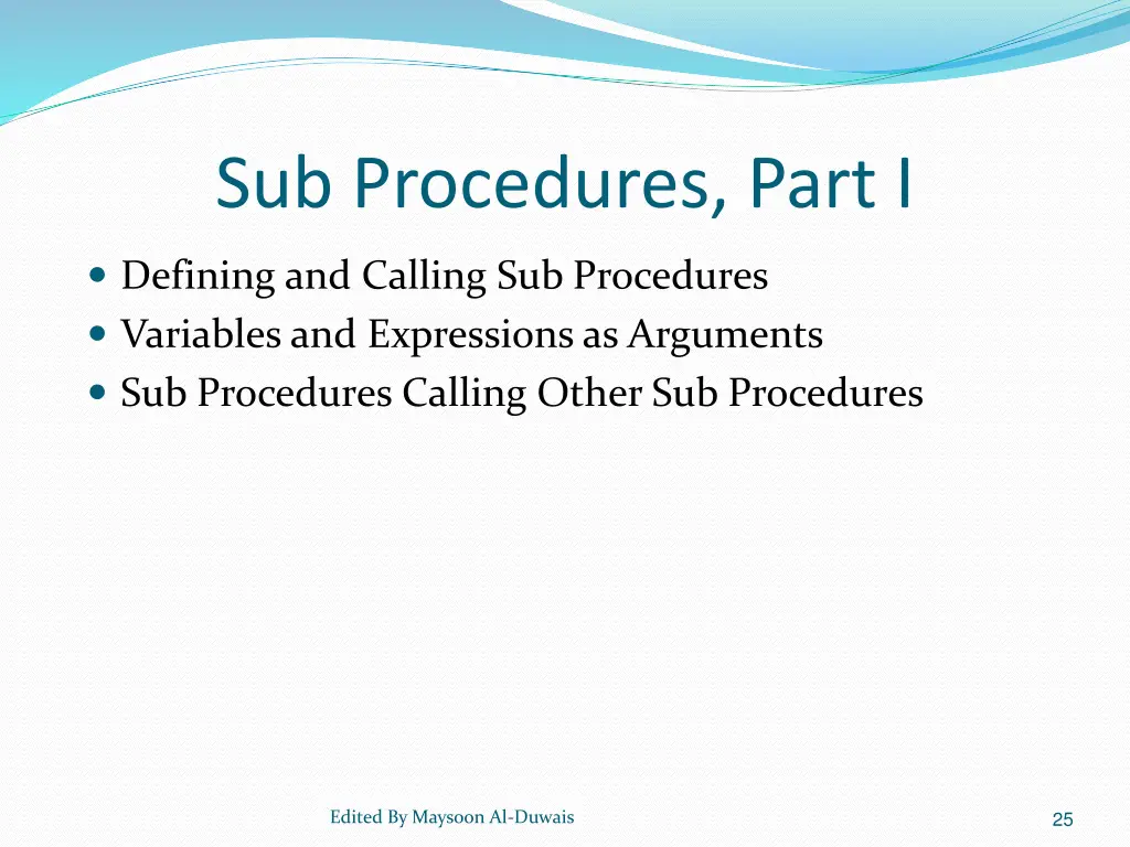 sub procedures part i