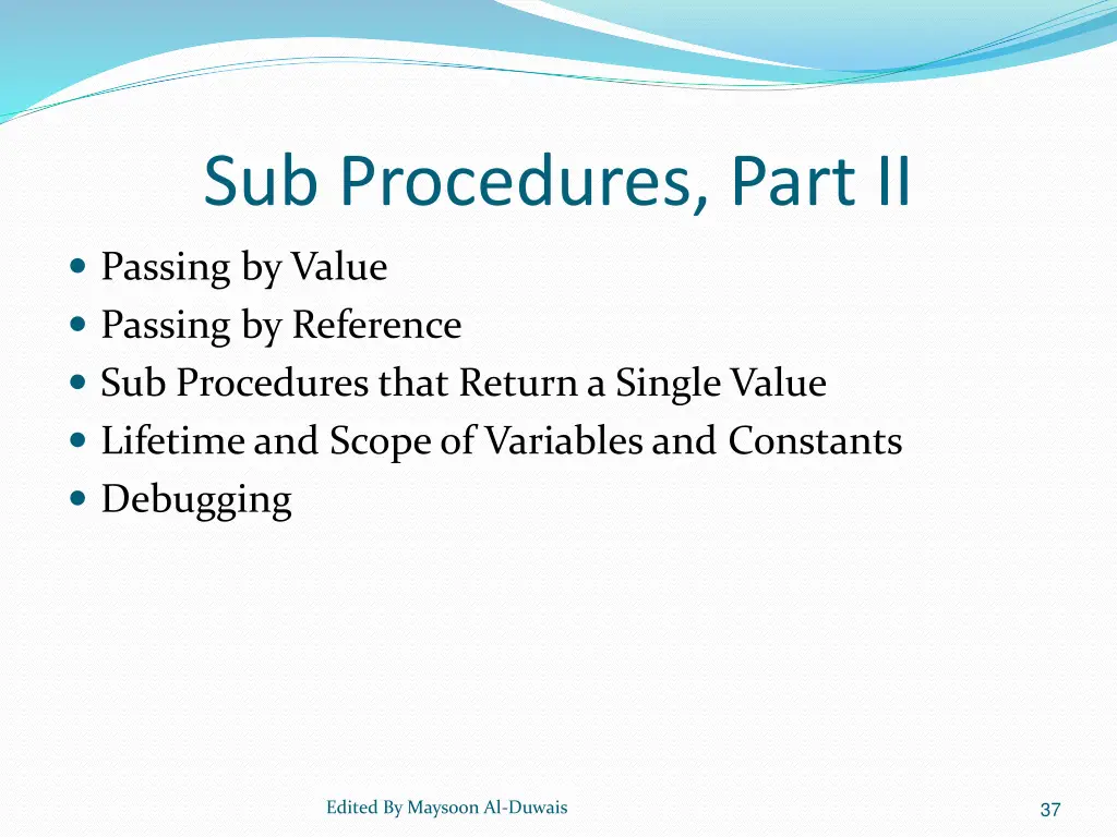 sub procedures part ii