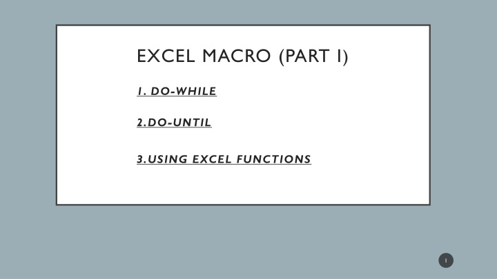 excel macro part i