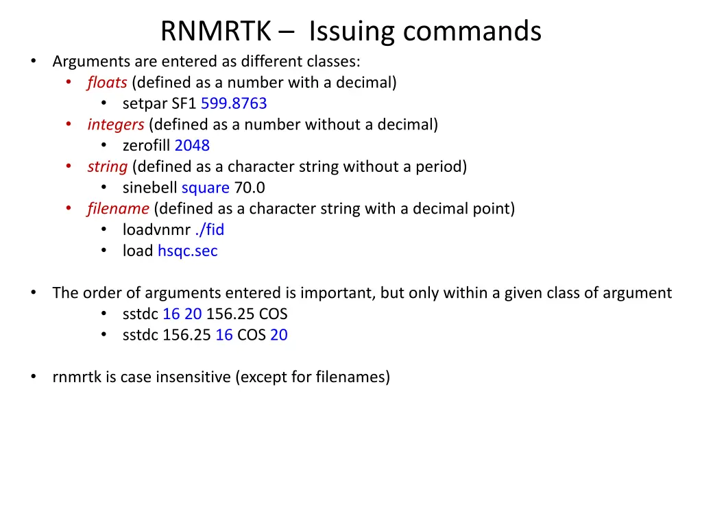 rnmrtk issuing commands arguments are entered