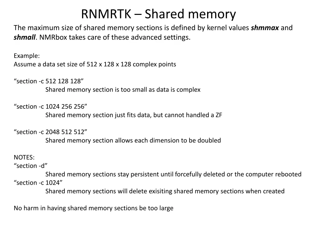 rnmrtk shared memory the maximum size of shared