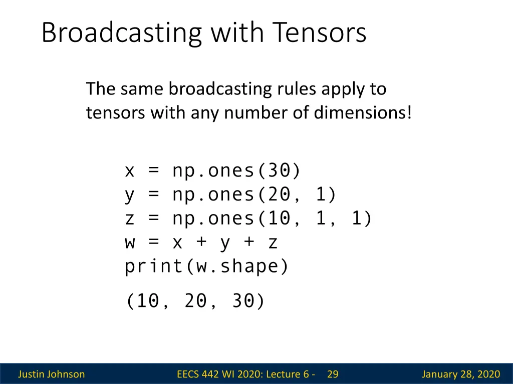 broadcasting with tensors