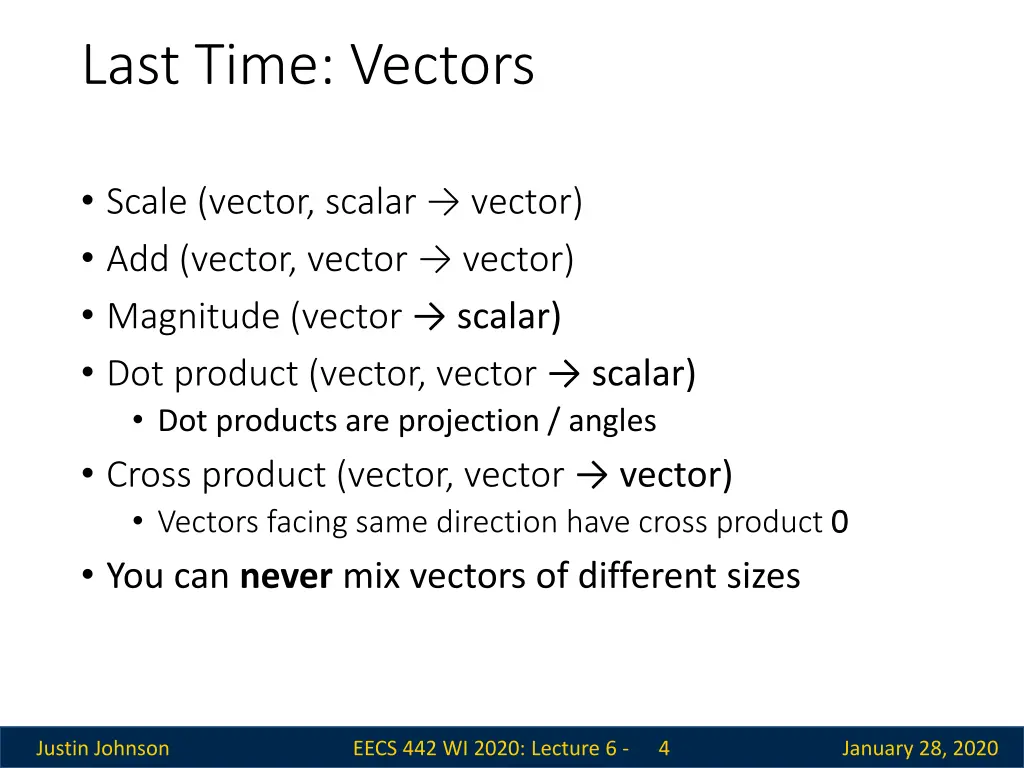 last time vectors