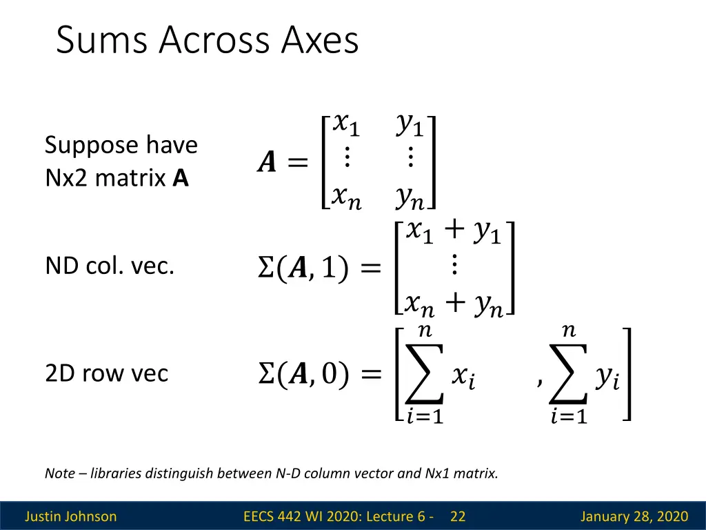 sums across axes