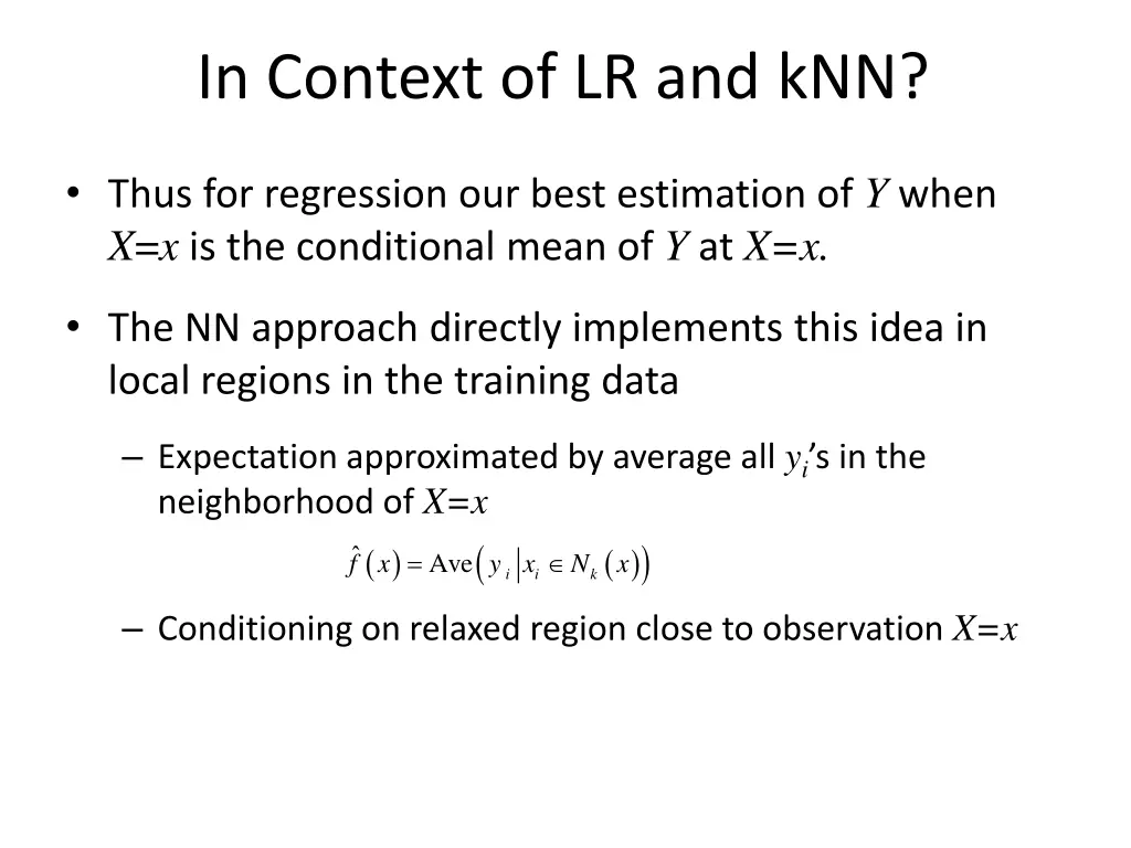 in context of lr and knn