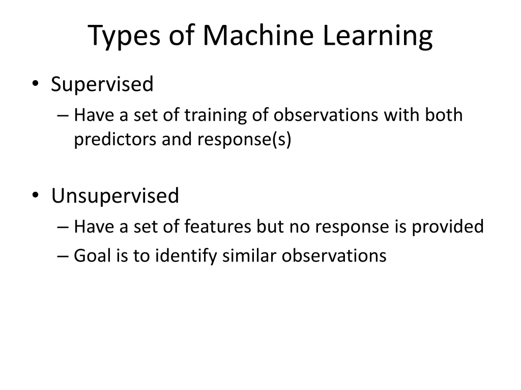 types of machine learning