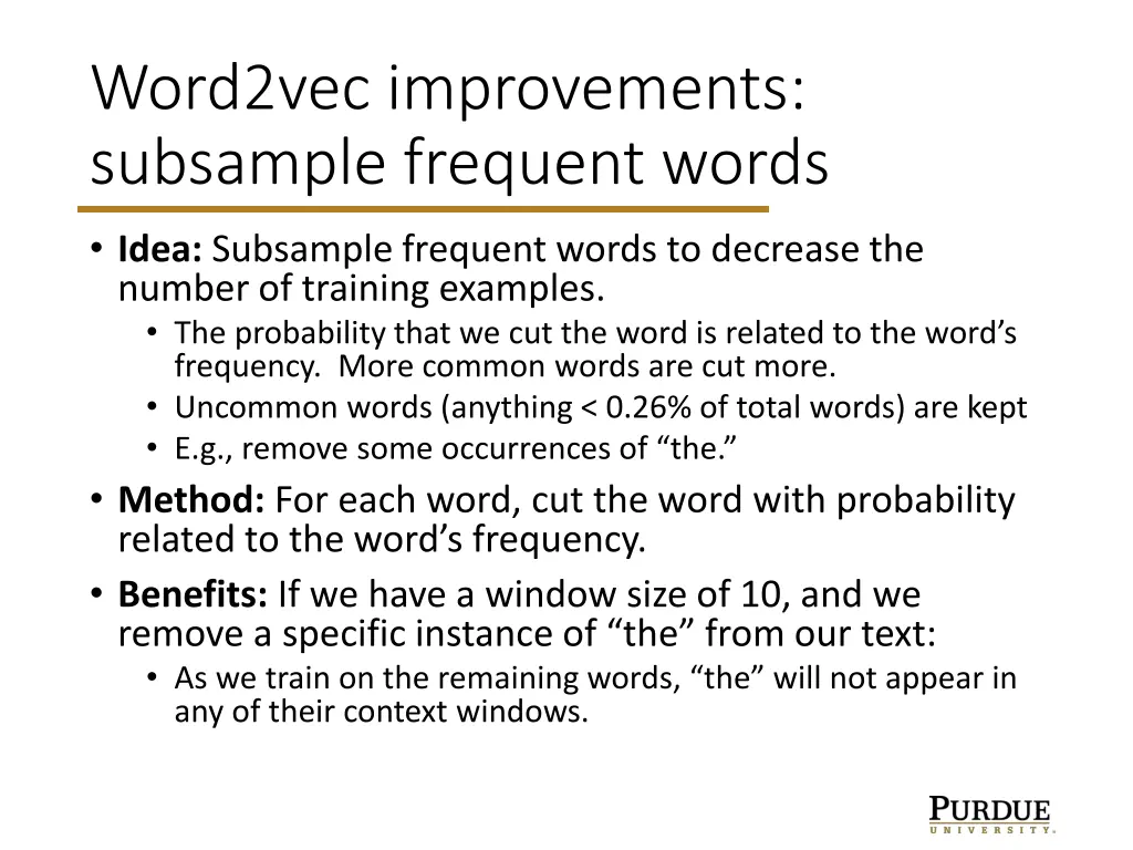 word2vec improvements subsample frequent words