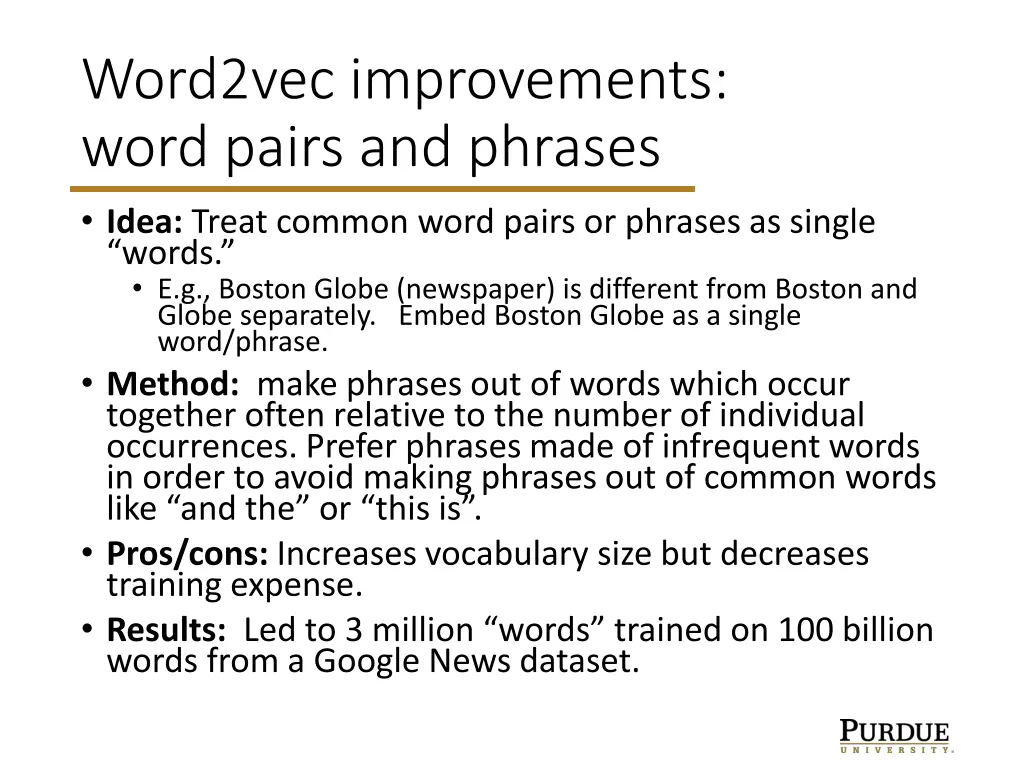 word2vec improvements word pairs and phrases idea