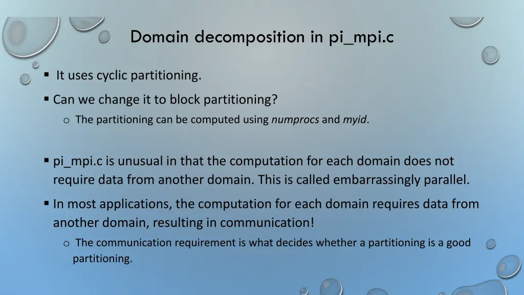 domain decomposition in pi mpi c