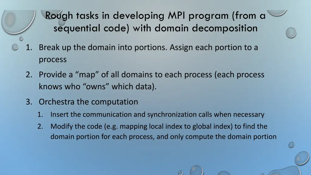 rough tasks in developing mpi program from