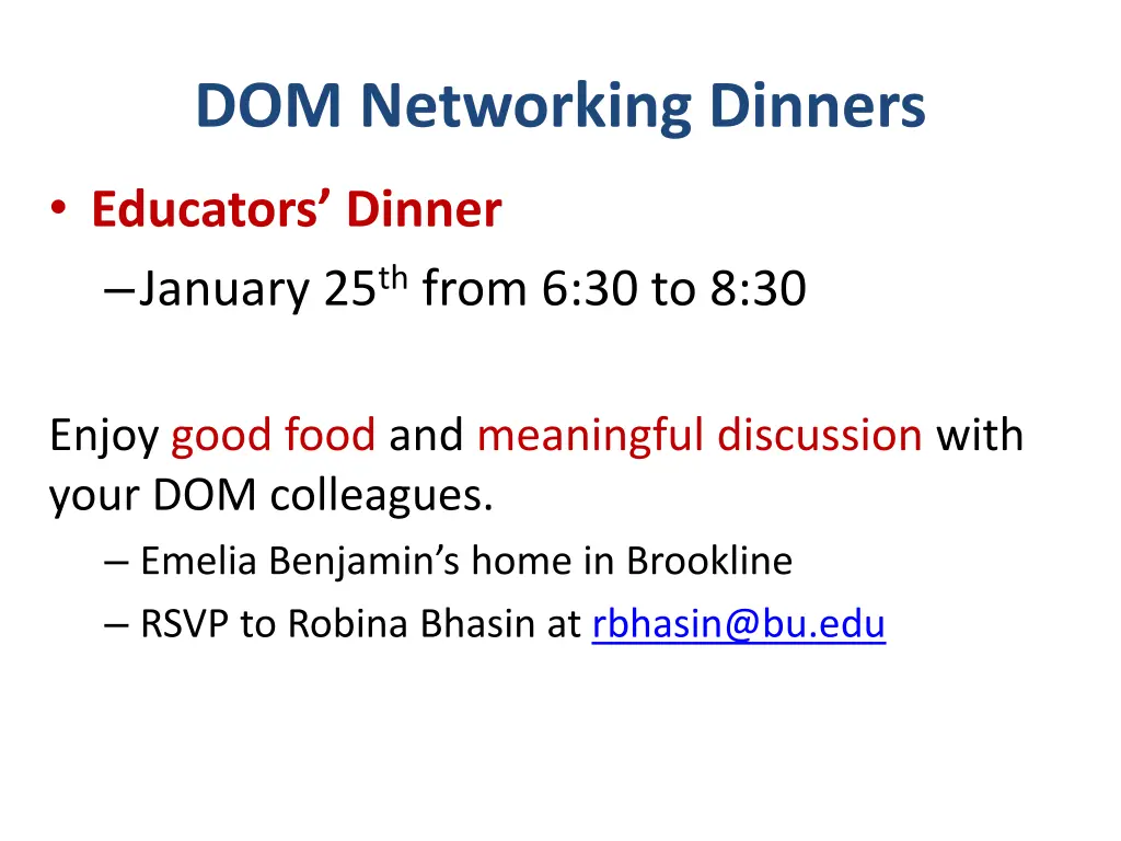 dom networking dinners