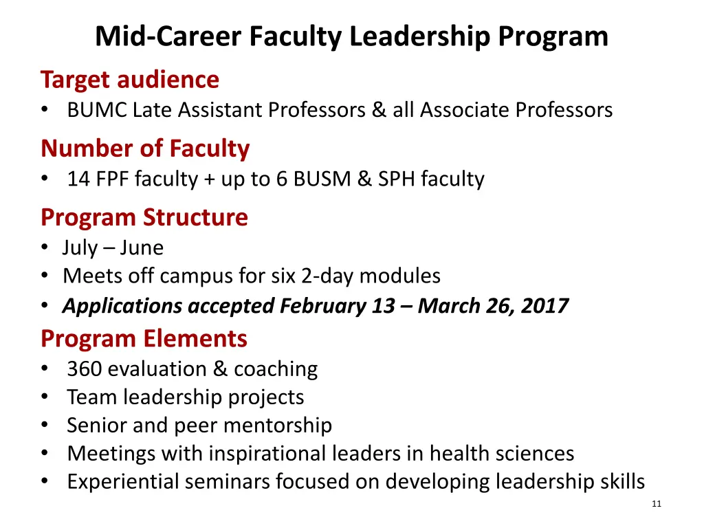 mid career faculty leadership program