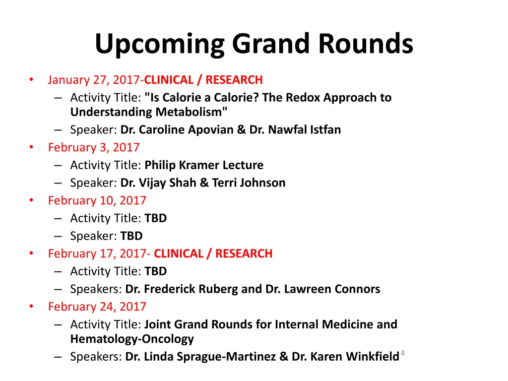 upcoming grand rounds