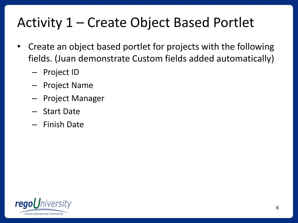 activity 1 create object based portlet