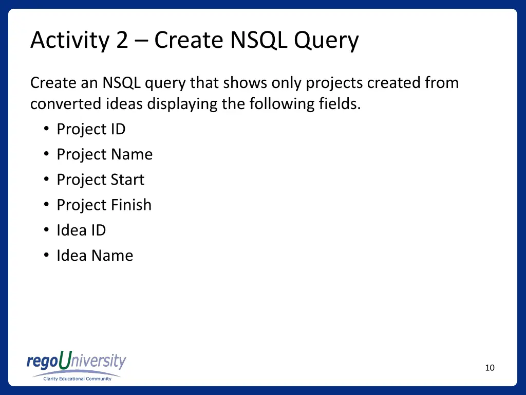 activity 2 create nsql query