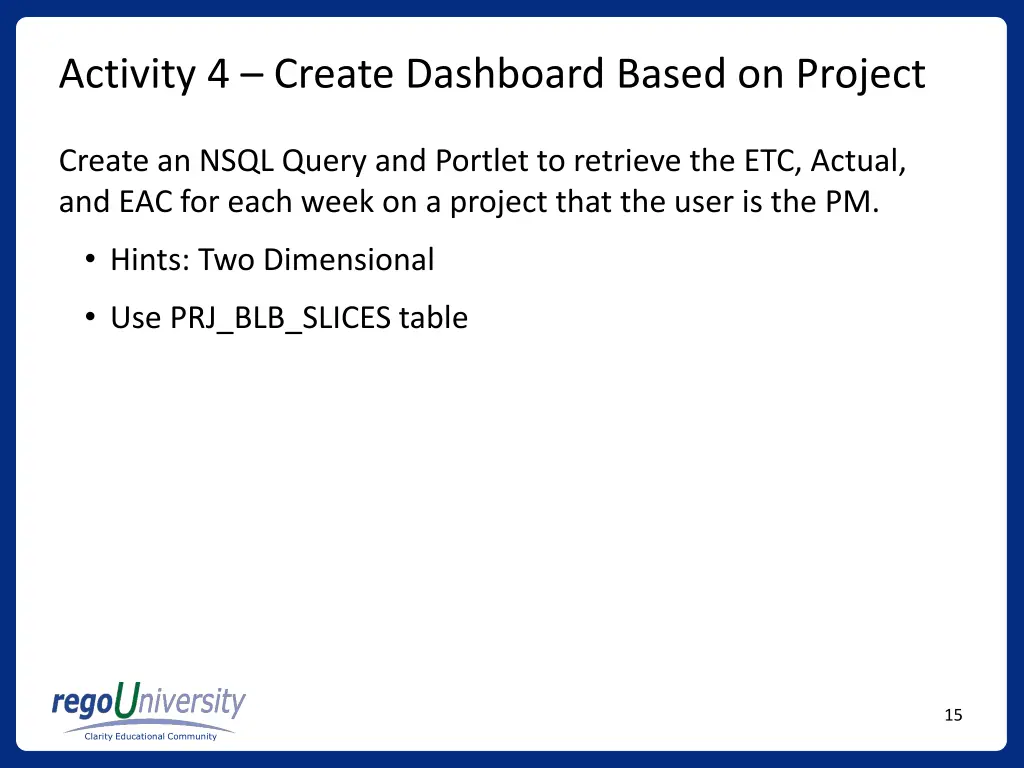 activity 4 create dashboard based on project