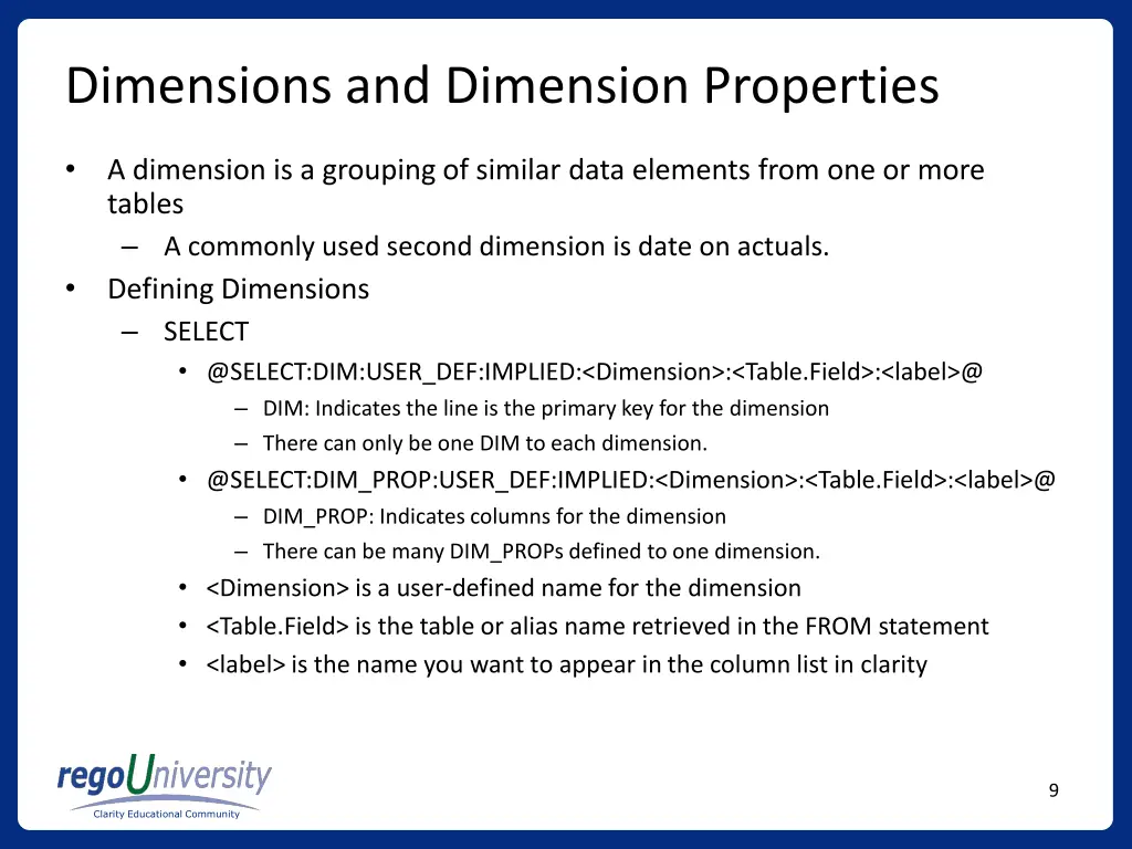 dimensions and dimension properties