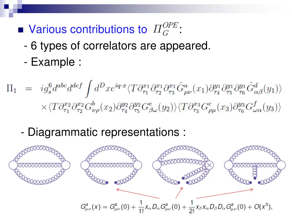 various contributions to 6 types of correlators