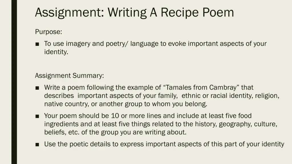 assignment writing a recipe poem