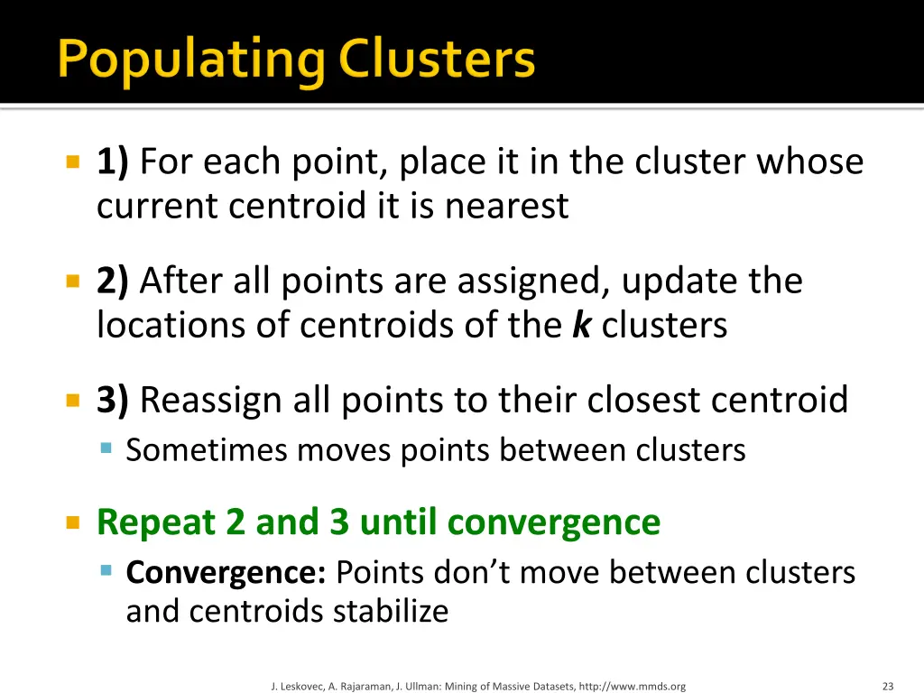 1 for each point place it in the cluster whose