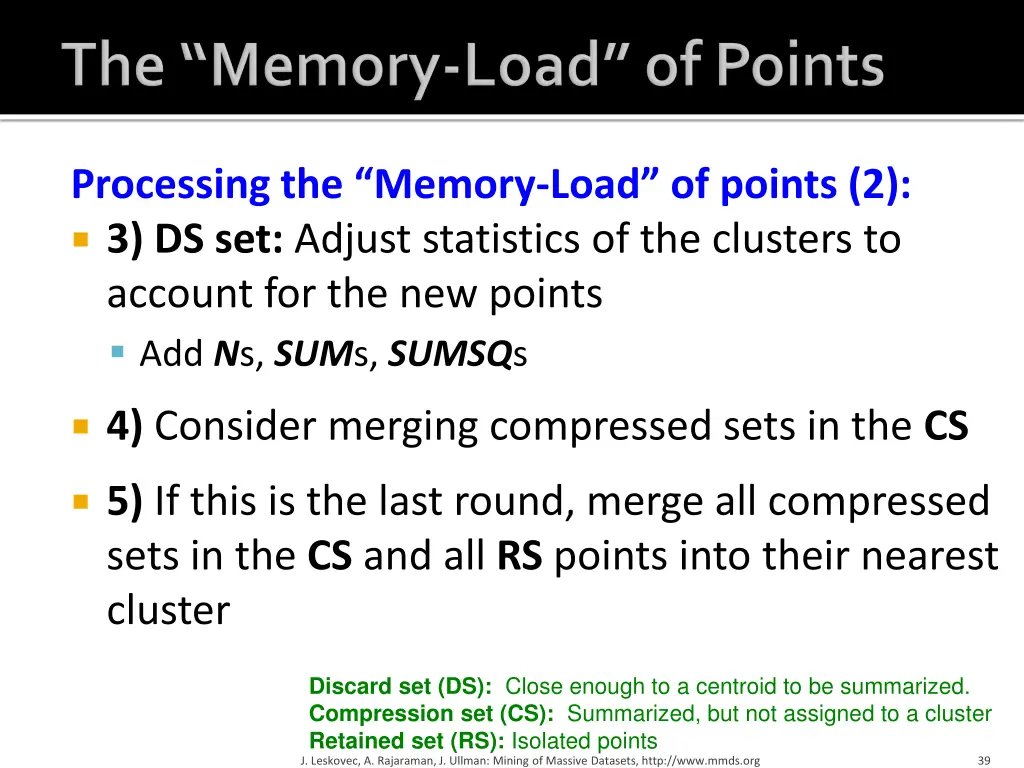 processing the memory load of points