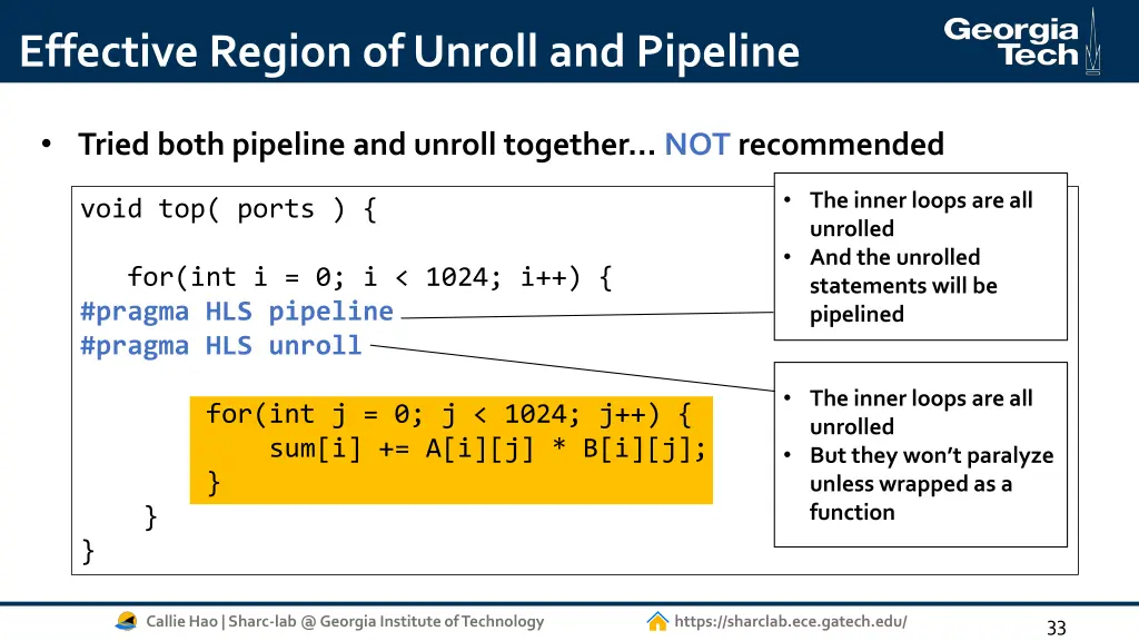 effective region of unroll and pipeline 3