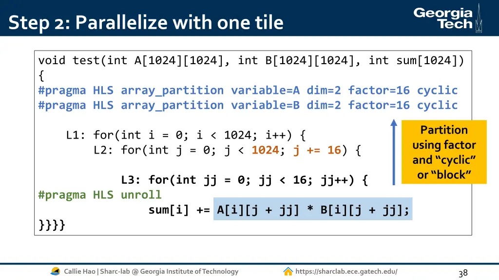 step 2 parallelize with one tile