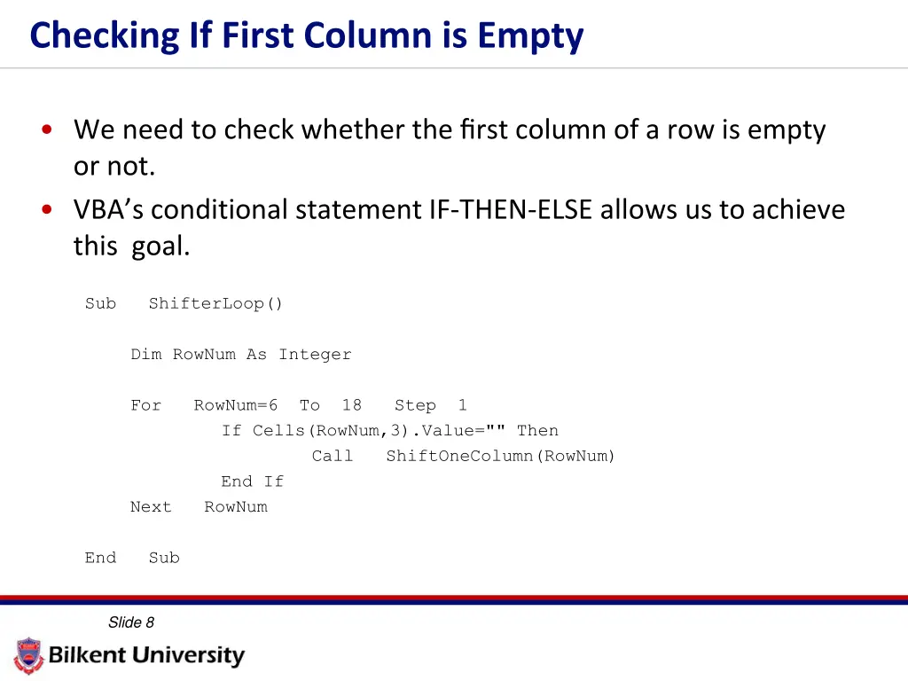 checking if first column is empty