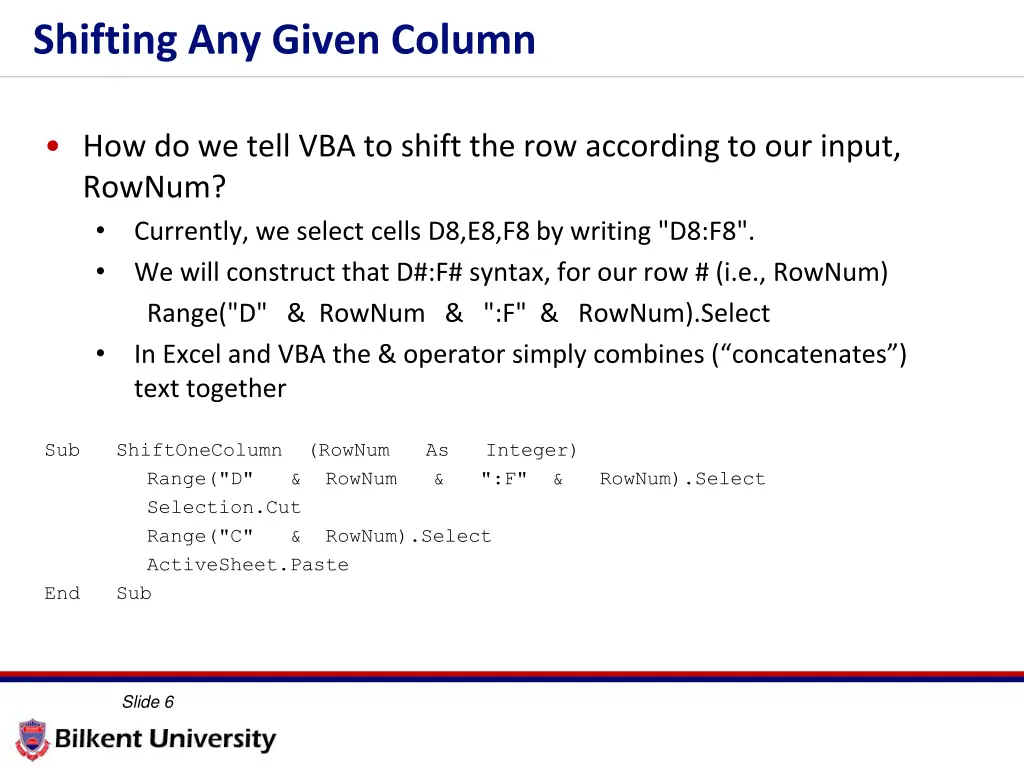 shifting any given column