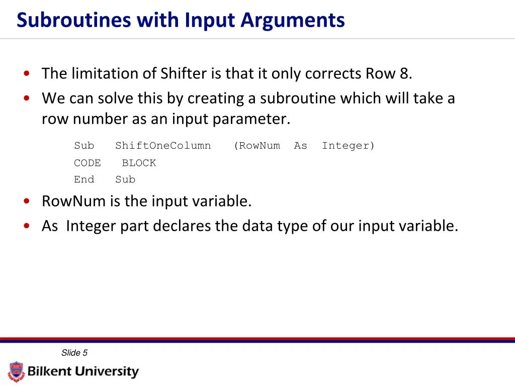 subroutines with input arguments