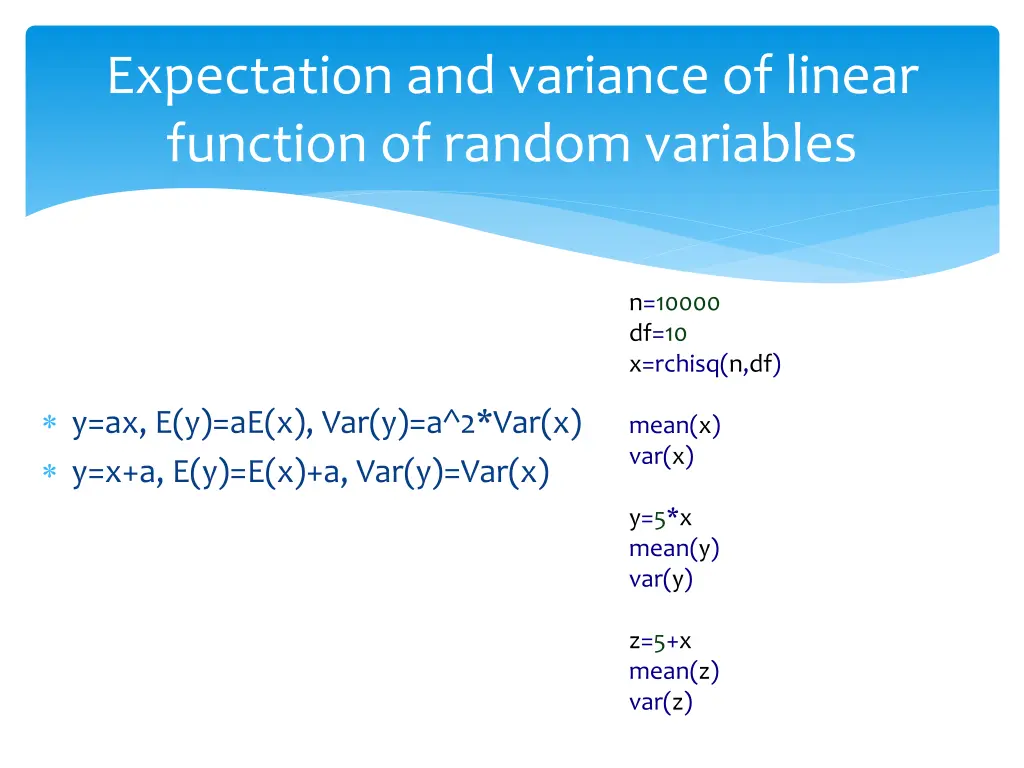 expectation and variance of linear function