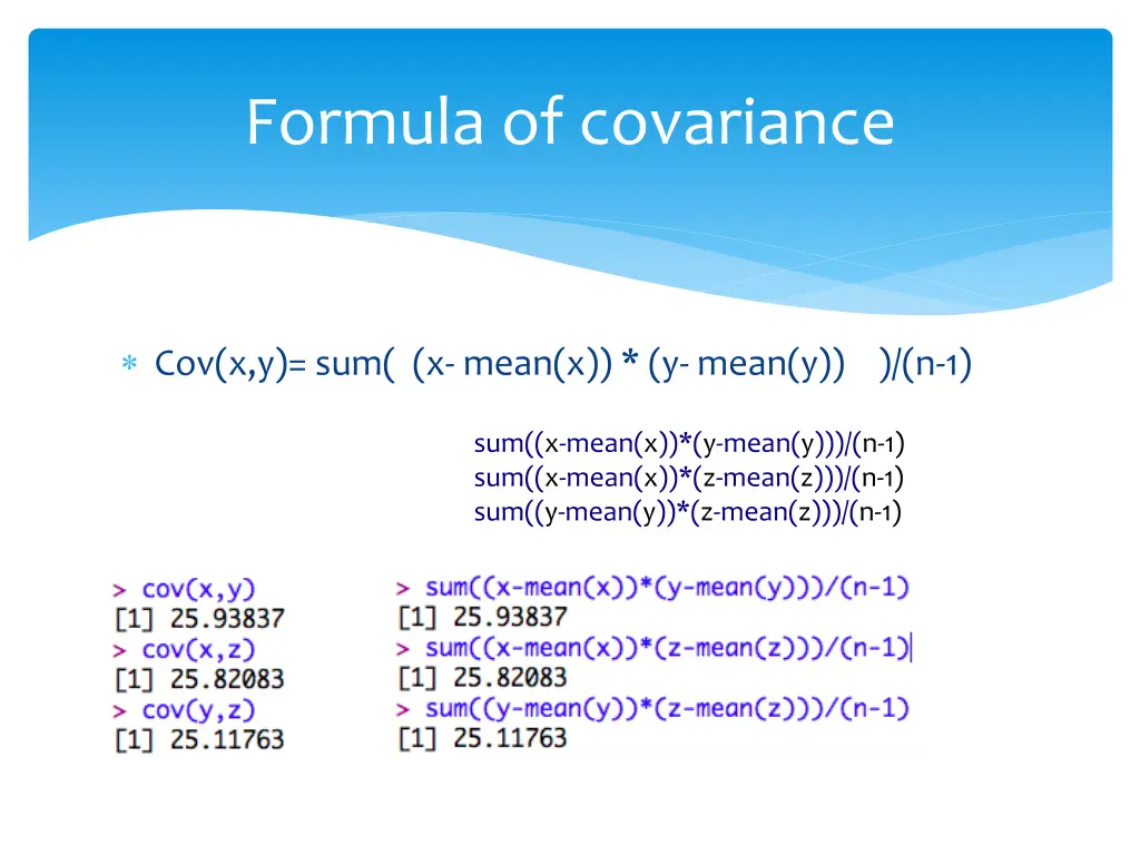 formula of covariance