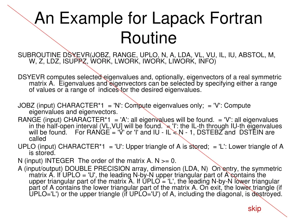 an example for lapack fortran routine