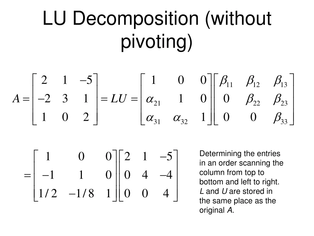 lu decomposition without pivoting