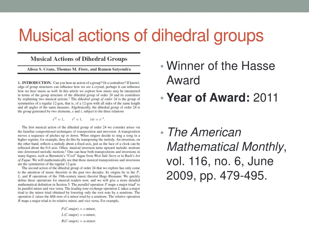 musical actions of dihedral groups