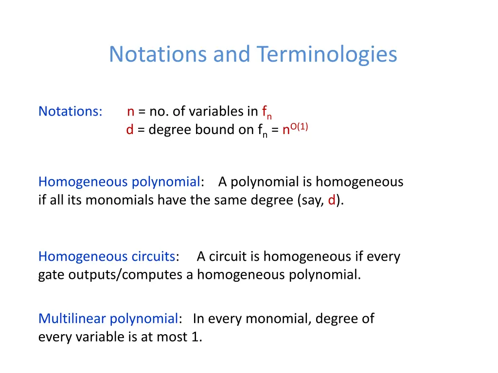 notations and terminologies