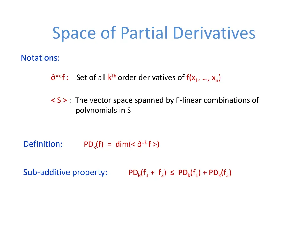 space of partial derivatives