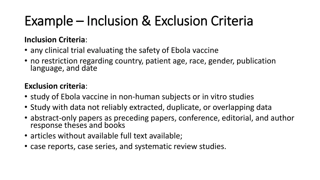 example example inclusion exclusion criteria