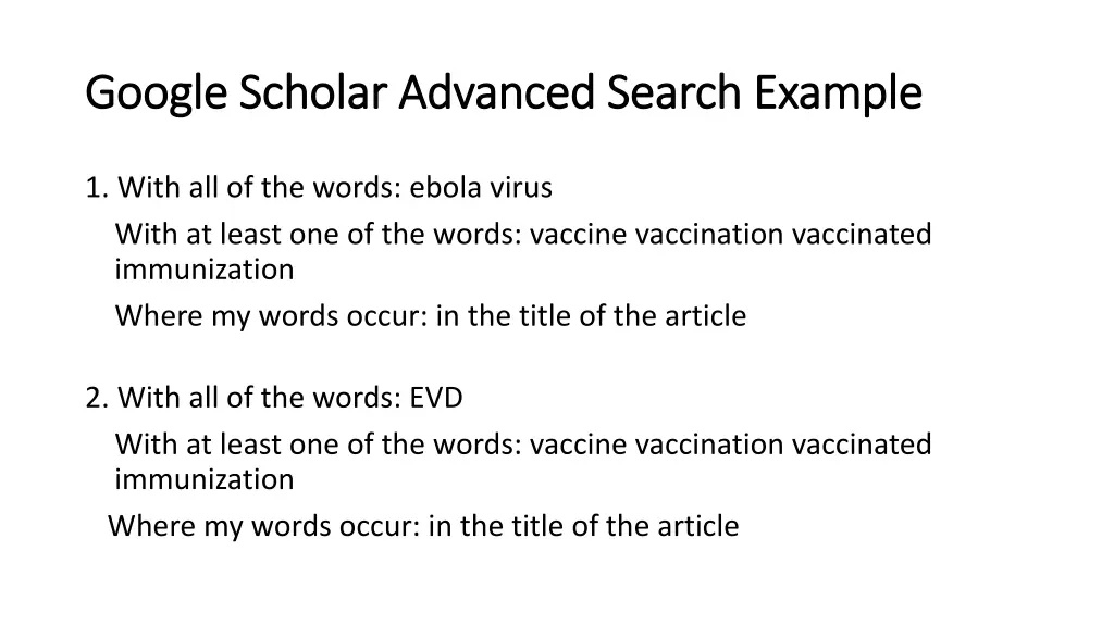 google scholar advanced search example google