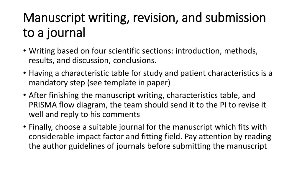 manuscript writing revision and submission