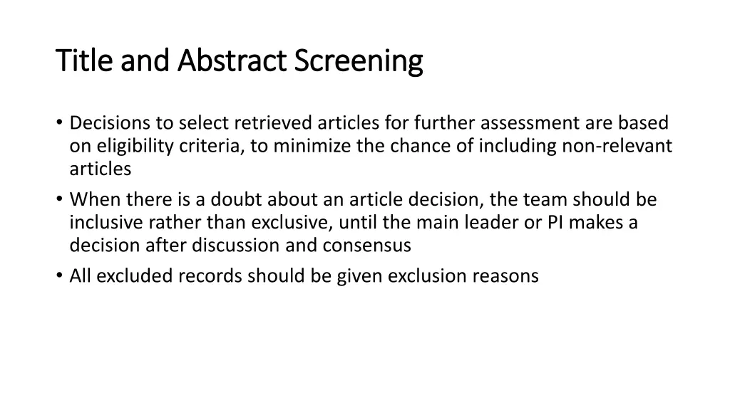 title and abstract screening title and abstract