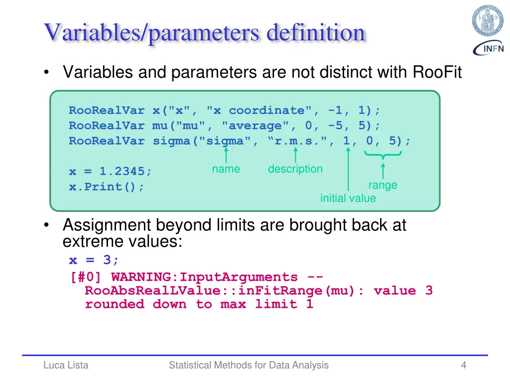 variables parameters definition