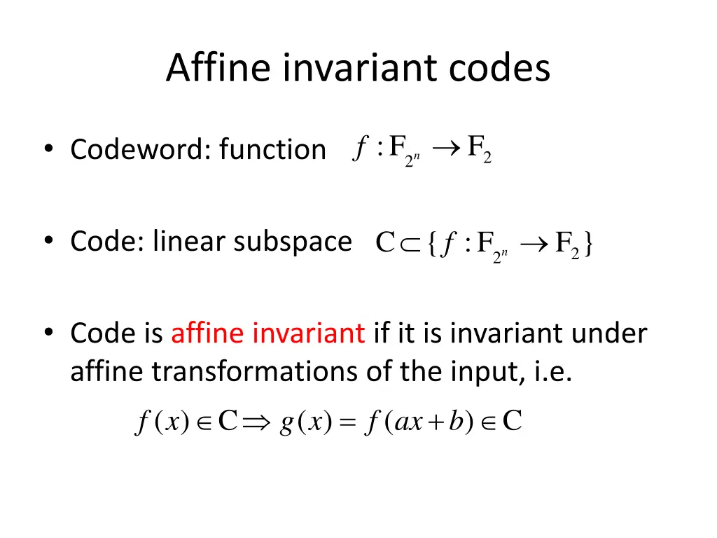 affine invariant codes