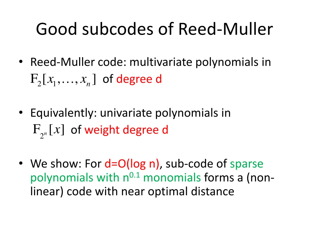 good subcodes of reed muller