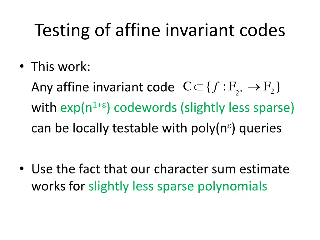 testing of affine invariant codes 1