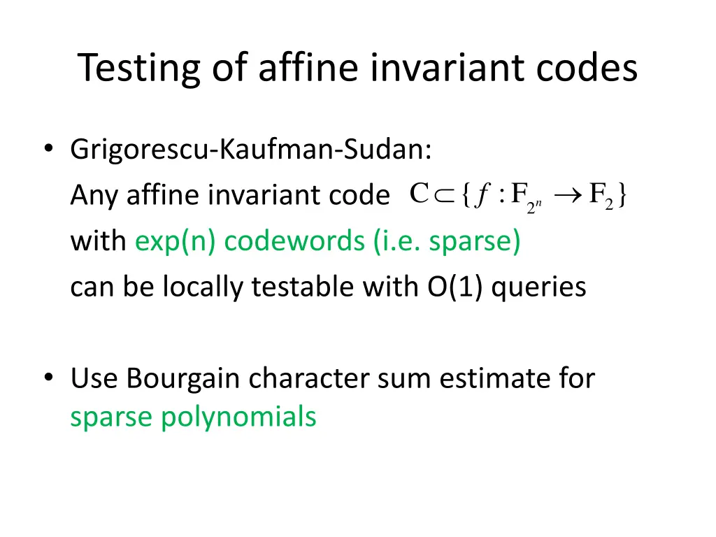 testing of affine invariant codes