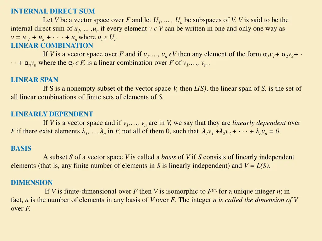 internal direct sum let v be a vector space over