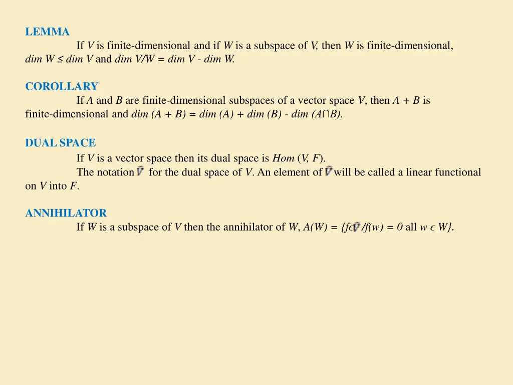 lemma dim w dim v and dim v w dim v dim w