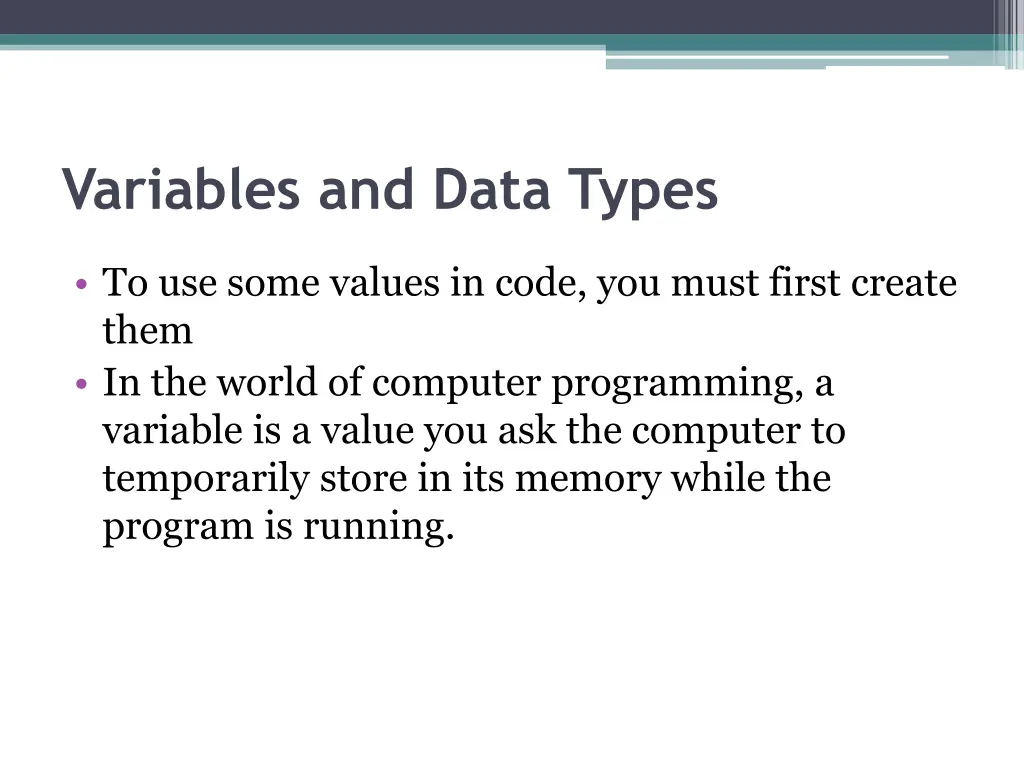 variables and data types