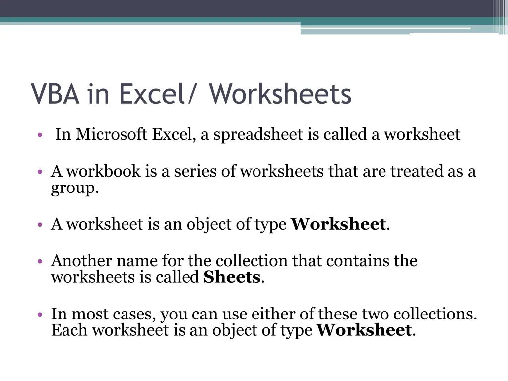 vba in excel worksheets